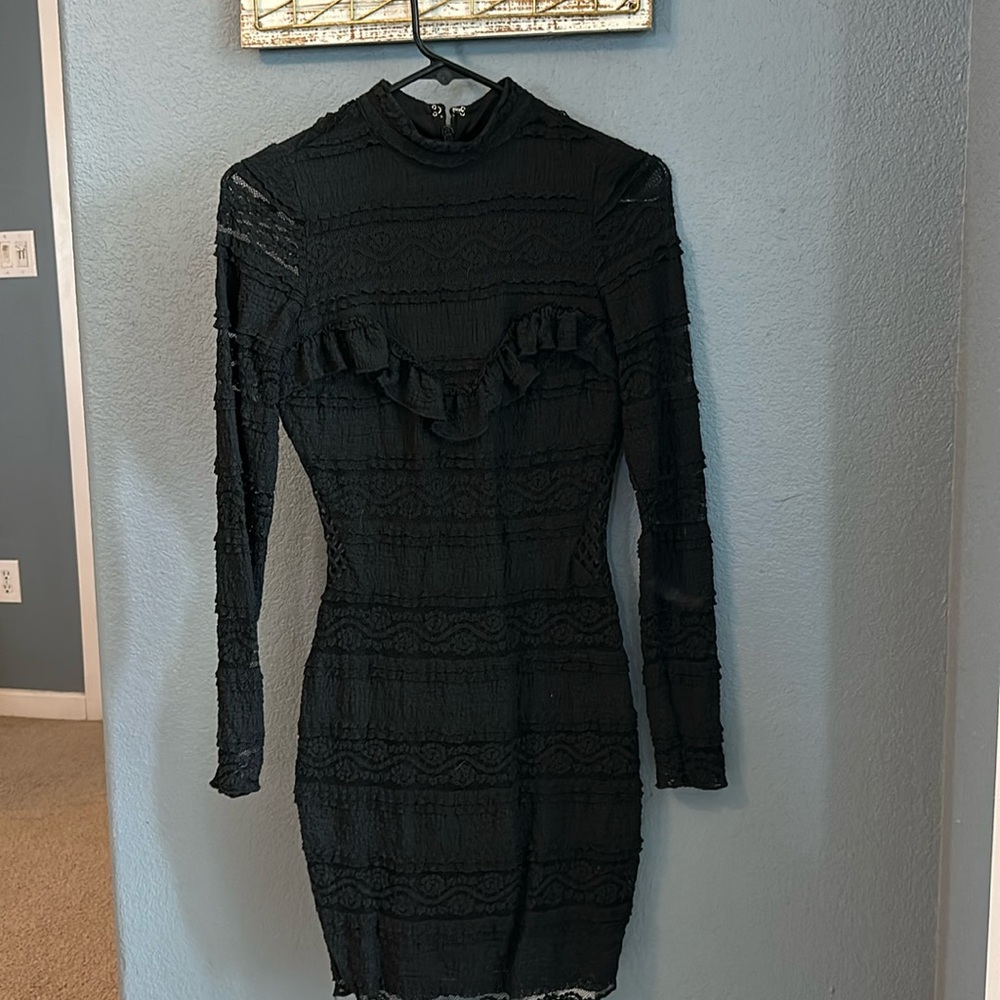 Bebe black ruffled lace dress